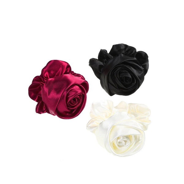 Floral Silk Rose Hair Scrunchie / Silk hair ties / flower scrunchie / cream scrunchie / red scrunchie / black scrunchie