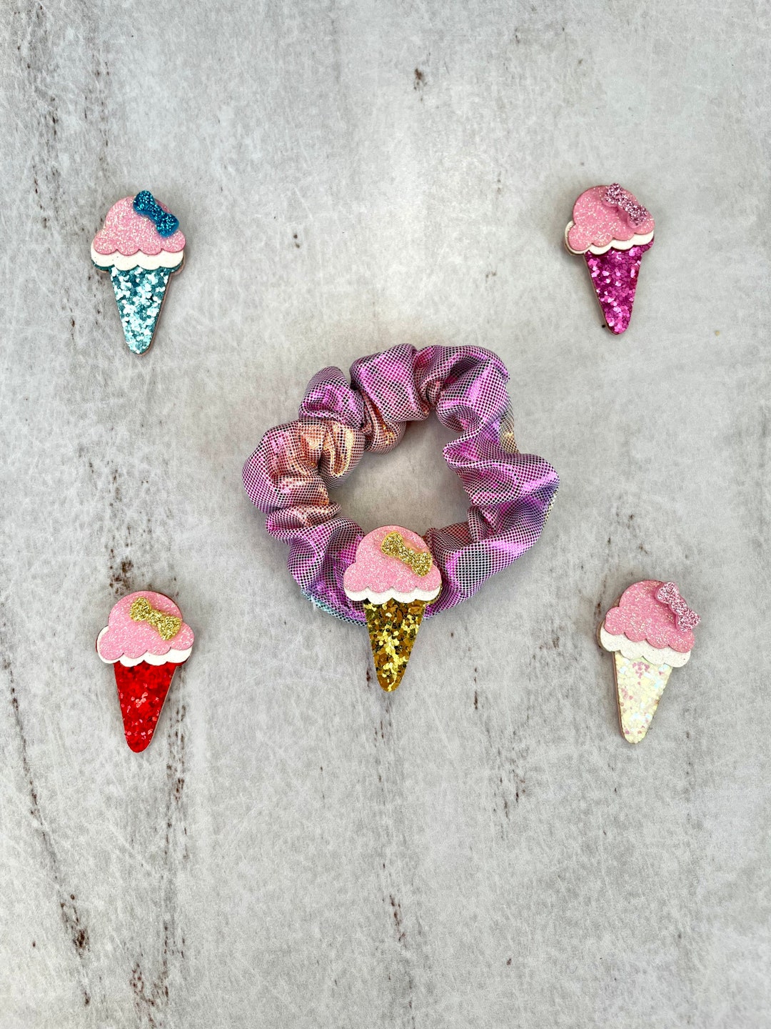 Ice Cream Cone Hair Scrunchie / Hair Ties / Ice Cream Scrunchies / Summer Scrunchie Etsy