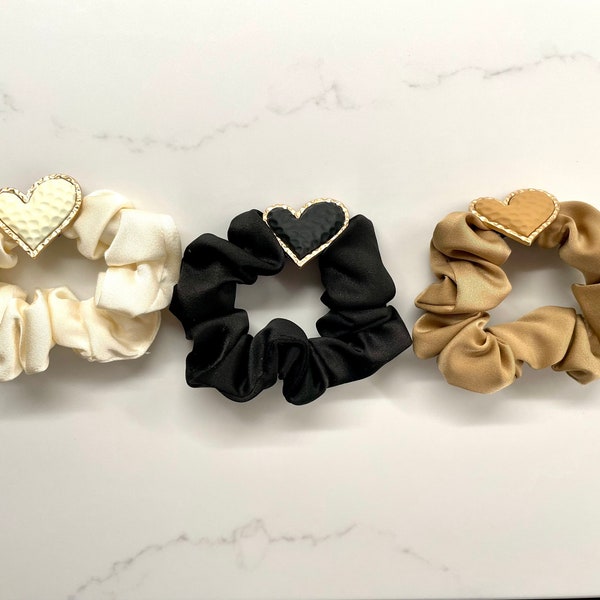 Heart Satin Hair Scrunchie / Satin hair ties / navy scrunchie / black scrunchie / scrunchie / caramel scrunchie