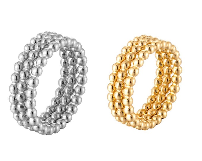 Stainless Steel Gold Plated 3 Beaded Rings