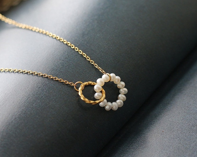 Gold Plated Pearl Circle Necklace