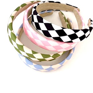 Geruite gewatteerde hoofdband / Geruite roze hoofdband / Geruite zwarte hoofdband / Geruit groen / Geruit blauw