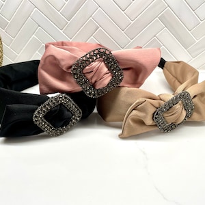 Rhinestone Diamonds Side Bow Headband / broach headband / embellished headband / dressy headband / side bow headband