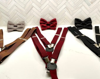 Father and Son Matching Bow Tie and Suspender Set