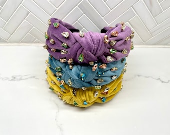 Velvet Gold Gemstone Top Knot Headband