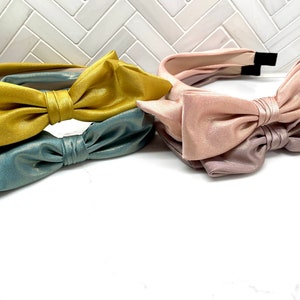 Side Bow Glitter Headband / Silk Bow Headband / Yellow Bow Headband / Pink Bow Headband /Large Bow Headband/ Knot Bow Headband