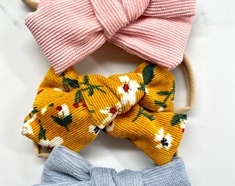 コーデュロイ新生児用リボンセット / セーラーリボン / ピンクリボン