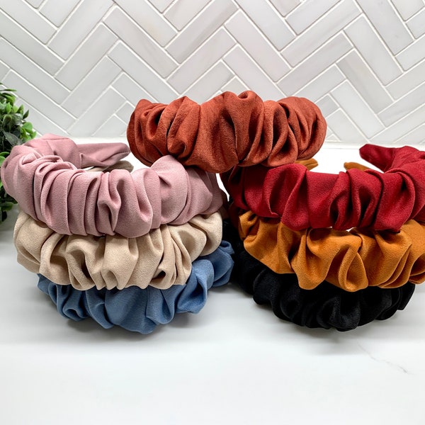 Ruched Ruffled Headband/ pink Scrunchie Headband / beige scrunchie Headband / blue scrunchie headband / Bohemian Headband / Scrunchie Crowns