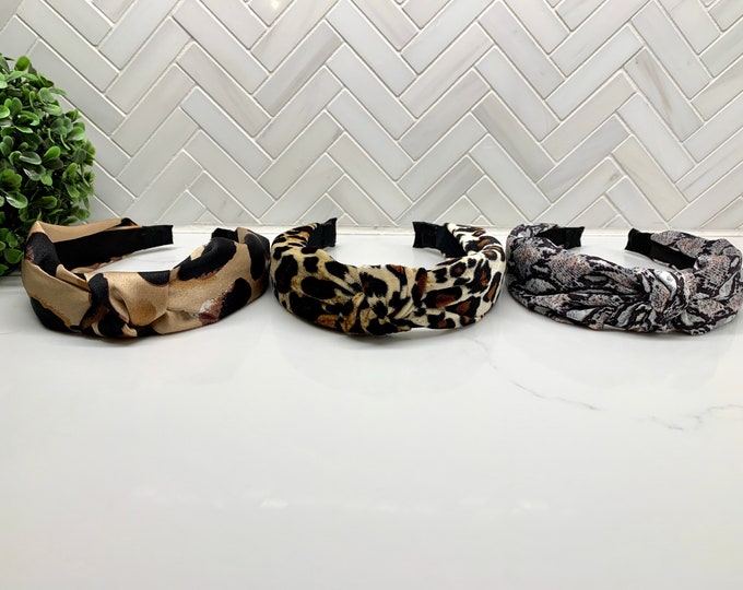 Silk & Velvet Leopard/Snake Top Knot Headbands