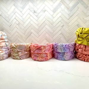 Satin Silk Wrinkled Ruched Ruffled Vintage Wide Headband / Tie Dye / Metallic /Bright Solid Color / Hair Hoop / women’s ladies headband