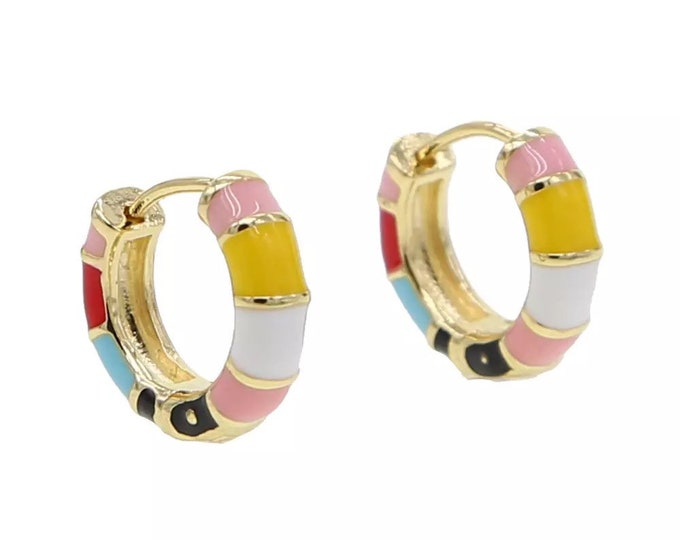 Gold Plated Pastel Rainbow Huggie Hoop Earrings