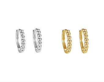 14k Gold Plated Beaded Huggie Hoop Earrings