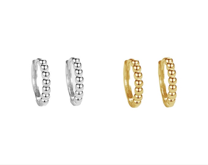 14k Gold Plated Beaded Huggie Hoop Earrings