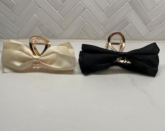 Gold Silk Bow Hair Clip