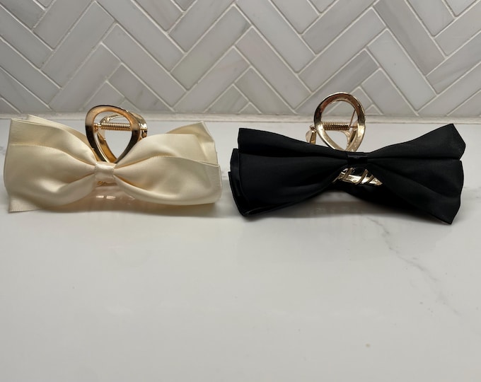 Gold Silk Bow Hair Clip