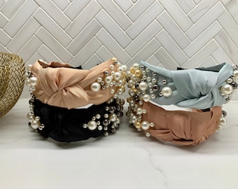 Large Pearl Silk Top Knot Headband