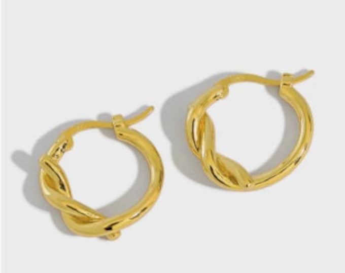 Gold Plated Knot Huggie Hoop Earrings