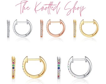 Pave Rainbow Huggie Hoop Earrings - 925 Sterling Silver - 18K Gold Plated