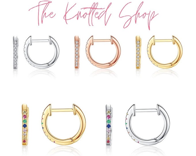 Pave Rainbow Huggie Hoop Earrings - 925 Sterling Silver - 18K Gold Plated