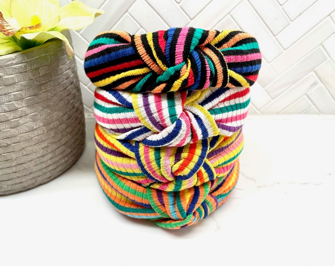 Rainbow Ribbed Top Knot Headband