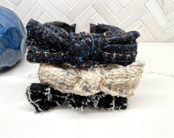 Cross Knit Center Bow Headband