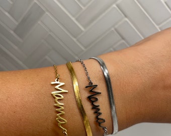 Sterling Silver Mama Bracelet – 18K Gold Plated, Adjustable