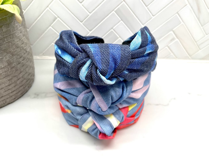 Denim Tie Dye Top Knot Headband