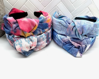 Denim Tie Dye Top Knot Headband