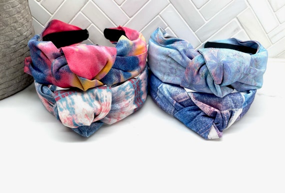 Denim Tie Dye Top Knot Headband - Women's Jean Headband