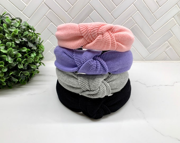 Stretch Ribbed Cotton Top Knot Headband