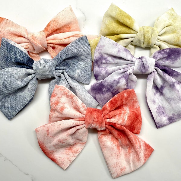 Oversized Satin Tie Dye Barrette Bow / satin bow tie / droopy hair bow / adult silk bow / hair bow women