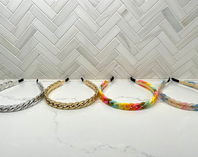 Thin Chrome Metal Braided Chain Headband