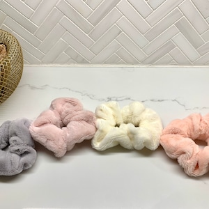 Plush Fur scrunchies / pink fur scrunchie / grey fur scrunchie / white fur scrunchie / plum fur scrunchie/ hair ties