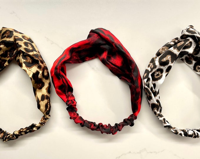 Silk Leopard Twist Cross Headbands