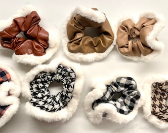 Fur Leather Pattern Scrunchies