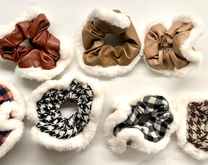 Fur Leather Pattern Scrunchies