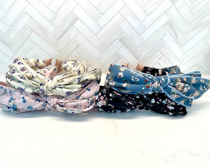 Floral Center Bow Headband / floral pattern Headband/ Spring Headband