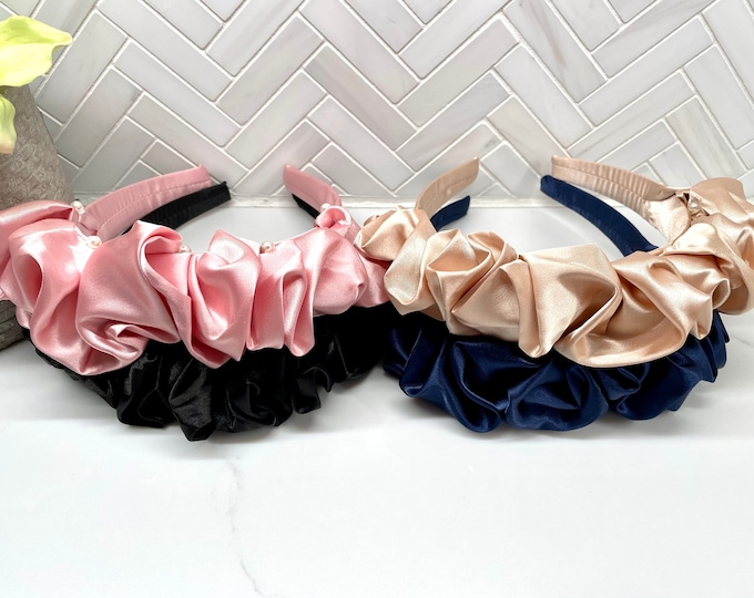 Ruched Ruffled Pearl Scrunchie Headband/