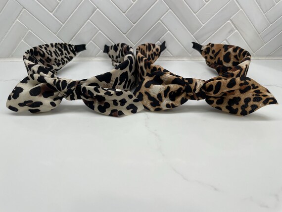 Belerry - Fascia per capelli con motivo leopardo, con nodo largo, stile vintage, per capelli da donna e ragazza, confezione da 2