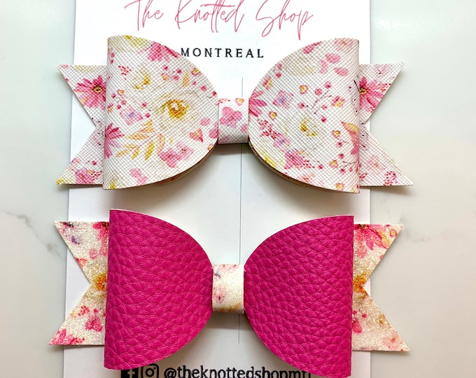 Floral Pink Glitter Hair Bow set