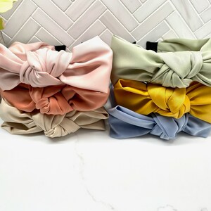 Silk Center Bow Headband / Bow Headband / Black Bow Headband / Pink Bow Headband /Large Bow Headband/ Knot Bow Headband