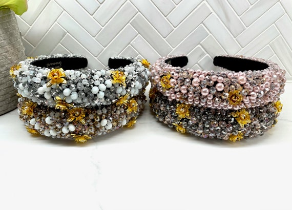 Pearl Beaded Headband With Gold Flowers, Elegant Hair  display picture 3