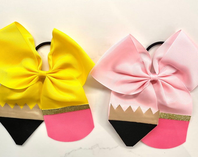 Back to School Large Pencil Hair Bow Elastic