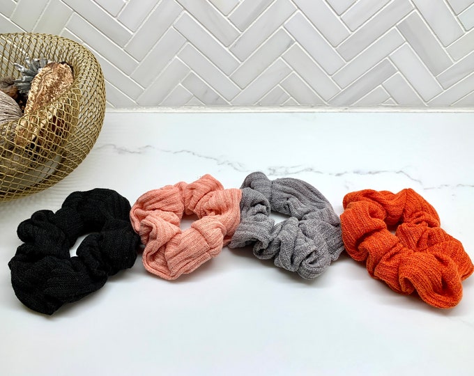 Wool Knit Ribbed Hair Scrunchie