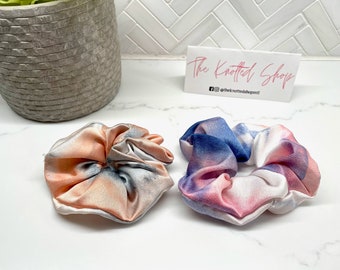 Silk Tie Dye Hair Scrunchie / Silk hair ties / pink blue tie dye / coral navy blue tie dye /