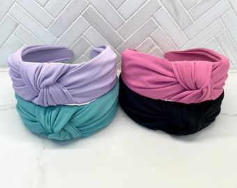 Wide Satin top knot headband / pink top knot headband / black top knot/ women top knot headband /beige top knot headband