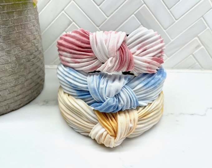 Top Knot Satin Ribbed Tie Dye Headband