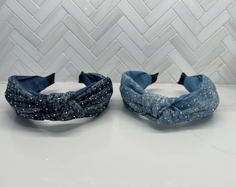 Denim Studded Top Knot Headband
