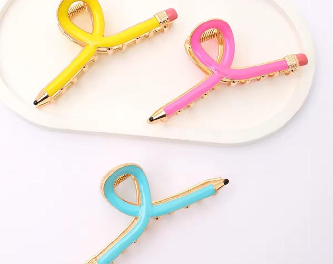 Back to School Pencil Claw clip/ Pencil Hair Clip / School Accessories / Crayon Clip / Yellow Hair Clip/ Pink Hair Clip/ Turquoise Hair Clip