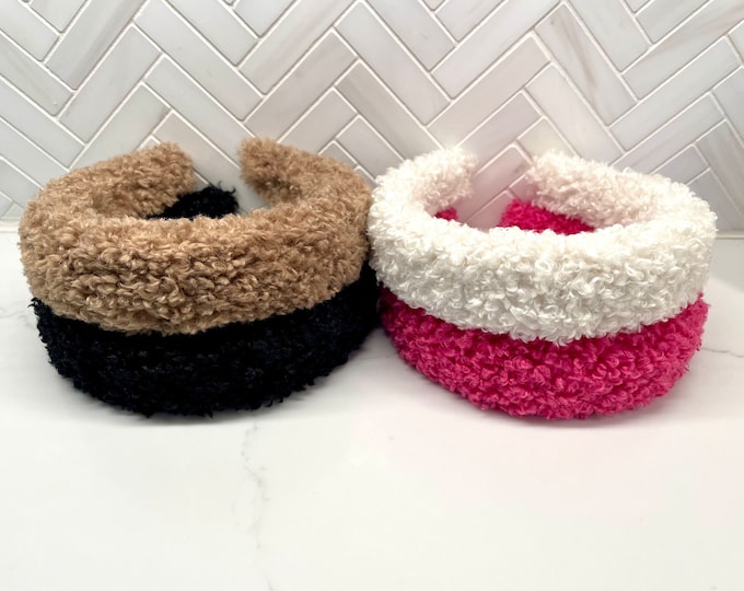 Lambswool oversized headbands / black fuzzy headband / pink fuzzy / white fuzzy/ brown fuzzy/ fall headbands / winter headbands
